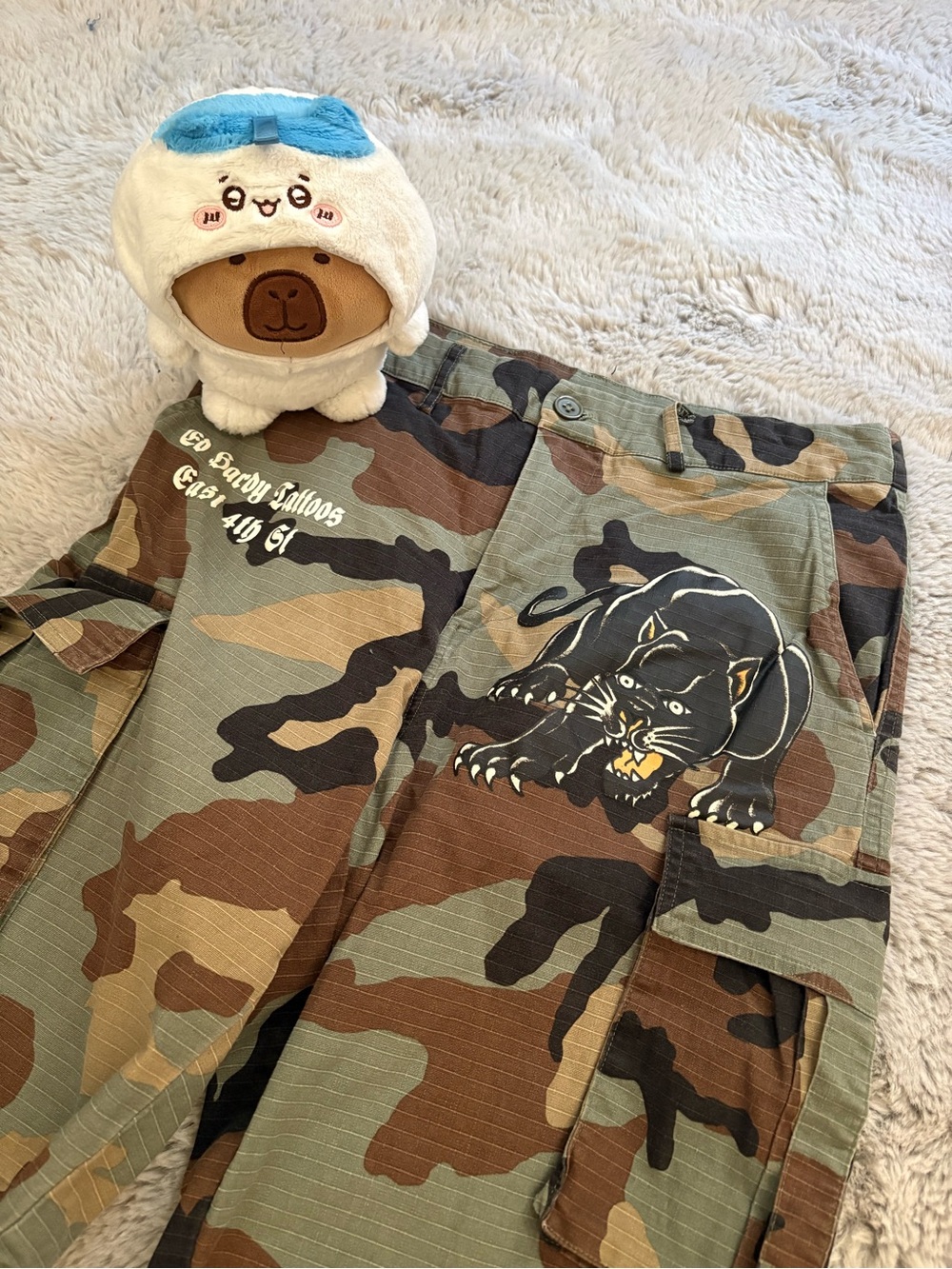 Ed Hardy Tattoos East 4th St Camouflage Graphic Cargo Shorts